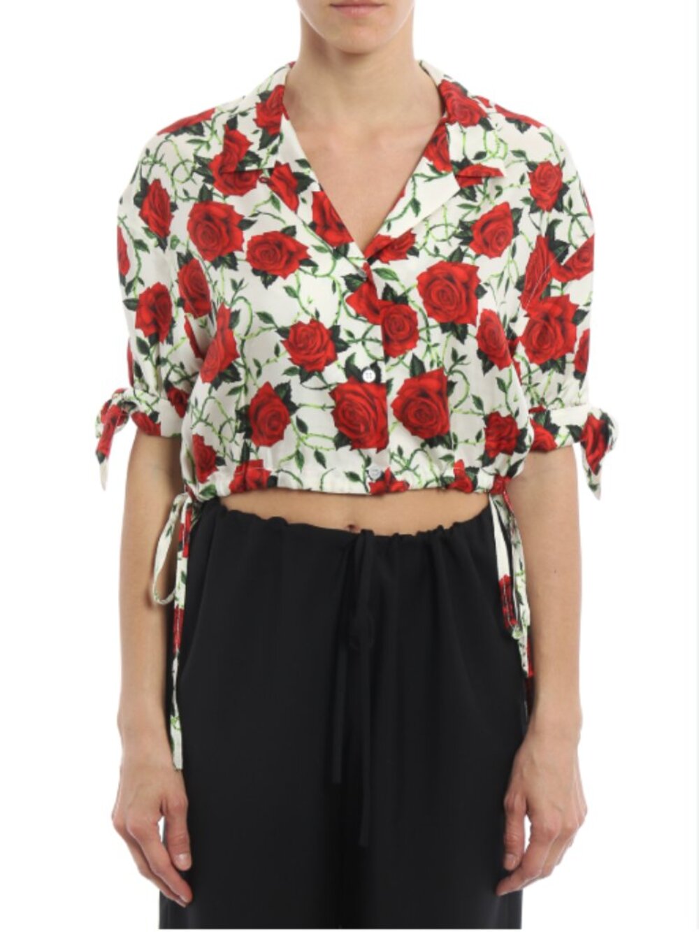Alexander Wang Red Rose Print Cropped Button-Down Shirt - Picture 3 of 3
